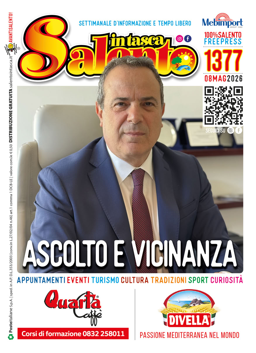 SALENTO IN TASCA 1377 dall'8 al 14 maggio 2026       SALENTO IN TASCA 1364 Dal 6 al 12 febbraio 2026           